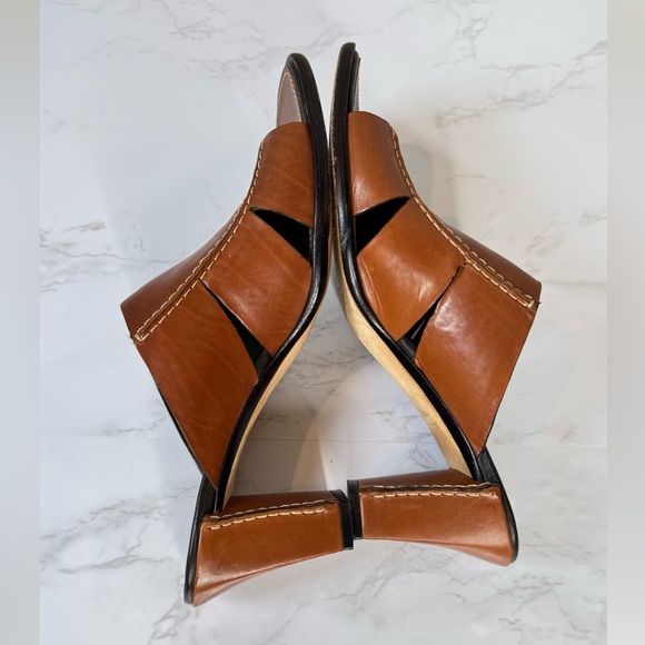 Cole Haan Brown Leather Square Toe Block Heel Sandals Size 7B - Picture 5 of 8